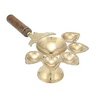 Haridwar Divine Wooden Handle PanchAarti Brass Diya Oil Lamp Jyoti Puja - Panch Arti Diya for Diwali Pooja - Diya for Puja and Festival Decoration - Diwali Decoration Items for Home-thumb3