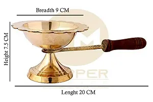 Haridwar Divine  Brass  Wooden Handle Pooja Dhoop Akhand Diya/Brass Puja Dia for Pooja/Temple/Gifting/Mandir/Traditional Rituas -1 Pc-thumb1