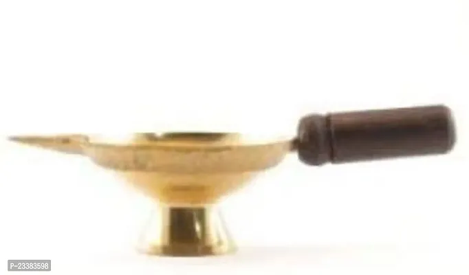 Haridwar Divine Brass Kapoor Aarti Diya with Wooden Handle-thumb3