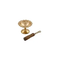 Haridwar Divine Pure Brass Dhoop Diya || Medium Size || Kapoor Aarti Lamp/Dhoop Stand with Wooden Handle || Aarti Diya ||-thumb2