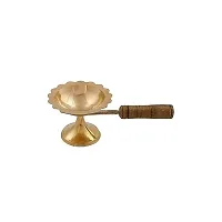 Haridwar Divine Brass and Wooden Handle Pooja Dhoop Akhand Diya (Golden)-thumb3