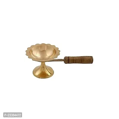 Haridwar Divine Brass and Wooden Handle Pooja Dhoop Akhand Diya (Golden)-thumb4