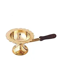 Haridwar Divine Pure Brass  Wooden Handle Pooja Dhoop Akhand Diya Brass Puja Dia-thumb3