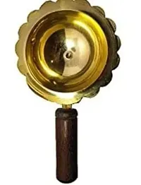 Haridwar Divine Pure Brass  Wooden Handle Pooja Dhoop Akhand Diya Brass Puja Dia-thumb2