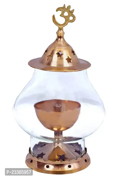 Haridwar Divine Brass  Glass Akhand Diya/Oil Lamp/Pooja Deepak