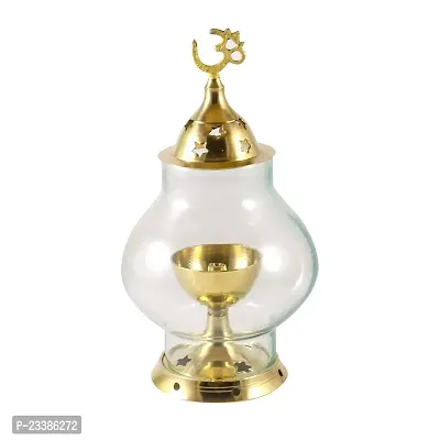 Haridwar Divine  Brass Diya Lamp with Glass Cover for Puja and Home Decor