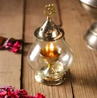 Haridwar Divine  Brass Diya Lamp with Glass Cover for Puja and Home Decor-thumb1