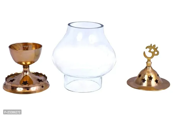 Haridwar Divine  Brass Diya Lamp with Glass Cover for Puja and Home Decor-thumb3