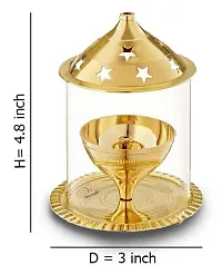 Haridwar Divine  Brass Akhand Diya with Borosilicate Glass for Puja Home Temple Oil Lamp Tea Holder-thumb1