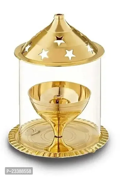 Haridwar Divine Akhand Diya Decorative Brass  Glass Oil Lamp Tea Light Holder Lantern , Cylinder Shaped Diya Lantern-thumb4