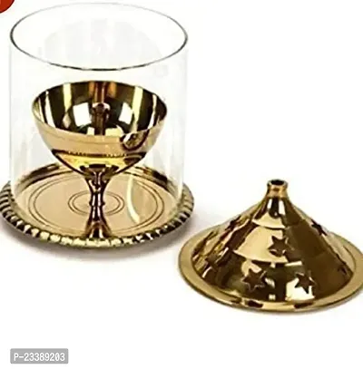 Haridwar Divine  Akhand Diya Decorative Brass  Glass Oil Lamp Tea Light Holder Lantern , Cylinder Shaped Diya Lantern-thumb0