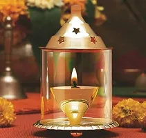 Haridwar Divine  Akhand Diya Decorative Brass  Glass Oil Lamp Tea Light Holder Lantern , Cylinder Shaped Diya Lantern-thumb1
