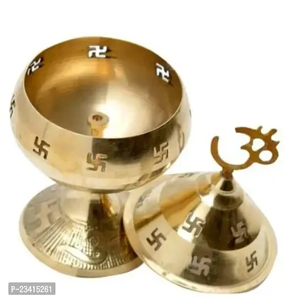 Haridwar Divine  Pure Brass Akhand Jyoti Diya for Navratri Puja Golden Table Decor-thumb0