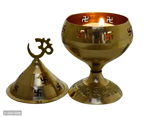Haridwar Divine  Pure Brass Akhand Jyoti Diya for Navratri Puja Golden Table Decor