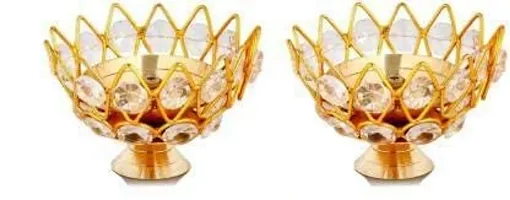 Haridwar Divine Brass Oil Diya for deacute;cor Lotus Style Crystal Lamp Set of 2-thumb1