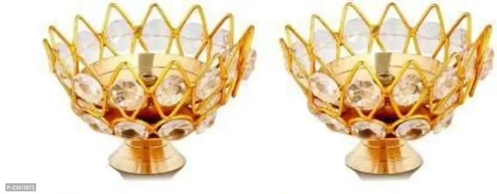 Haridwar Divine Brass Oil Diya for deacute;cor Lotus Style Crystal Lamp Set of 2-thumb2