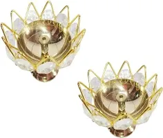 Haridwar Divine Brass Crystal Bowl Round Shape Akhand Kamal Diya || Crystal Brass Oil Diya Lamp Pooja Article Set Of 2-thumb1
