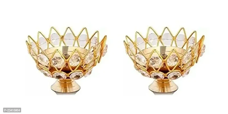 Haridwar Divine | Lotus Style Crystal Lamp Set of 2 For Diwali Puja, Traditional Rituals, Gifting, Home Decoration, Lighting-thumb0