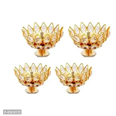 Haridwar Divine Brass Small Bowl Crystal Diya Round Shape Deep Akhand Jyoti Oil Lamp for Home Temple Puja Decor Gifts Pack of 4