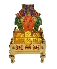 Haridwar Divine  Handmade Metal Multicolor Peacock Designed Golden Singhasan for God Idol-thumb3