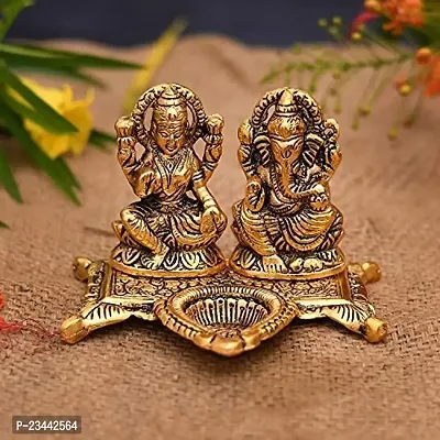 Haridwar Divine Lakshmi Laxmi Ganesh murti Idol Ganesha Diya puja Deepak - Metal Lakshmi Ganesh Statue-thumb0