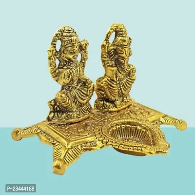 Haridwar Divine  Metal Laxmi Ganesh Idol Showpiece Oil Lamp Diya, 5.5 x 4.5, Golden-thumb4