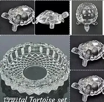 Haridwar Divine Glass Crystal Laxmi Turtle II Tortoise II Kachua with Plate Pond for Feng Shui  Vastu Astrology for Career II Good Luck II Wealth II Success II Prosperity-thumb0