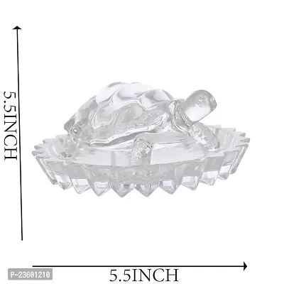 Haridwar Divine Pure Sphatik Crystal Good Luck Feng Shui Tortoise Kachua Turtle with Plate Decorative Showpiece - (Crystal, Clear)-thumb3