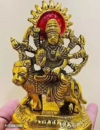 Haridwar Divine Goddess Maa Durga Sherawali MATA Idol on Lion | Gold Metal Statue for Car Dashboard | Mandir Pooja Murti | Temple Puja | Home Decor | Office Table