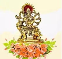 Haridwar Divine Goddess Maa Durga Sherawali MATA Idol on Lion | Gold Metal Statue for Car Dashboard | Mandir Pooja Murti | Temple Puja | Home Decor | Office Table-thumb1