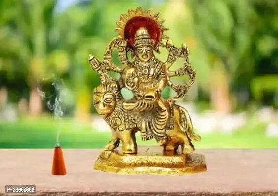 Haridwar Divine Goddess Maa Durga Sherawali MATA Idol on Lion | Gold Metal Statue for Car Dashboard | Mandir Pooja Murti | Temple Puja | Home Decor | Office Table-thumb3