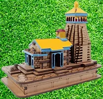 Haridwar Divine Wooden Hand Carved 3D Kedarnath Temple Small Size Shree Kedar dham ji Temple MDF Pine Wood Beautiful Work Kedarnath ji Temple for Car Dashboard-thumb1