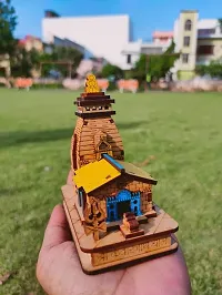 Haridwar Divine Shree Kedarnath ji Mahadev Temple in Wood Color Model Small Mandir Statue | Fully Polished Hand Crafted Wooden Temple for Gifting, ShowPiece, Car Dashboard-thumb1