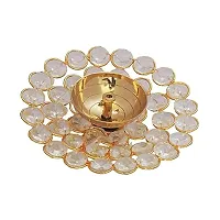 Haridwar Divine  Bowl Shape Crystal Tea Light Holder - Large, White and Gold, One Size-thumb1