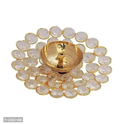 Haridwar Divine  Bowl Shape Crystal Tea Light Holder - Large, White and Gold, One Size-thumb2