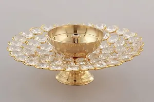 Haridwar Divine  Bowl Shape Crystal Tea Light Holder - Large, White and Gold, One Size-thumb3