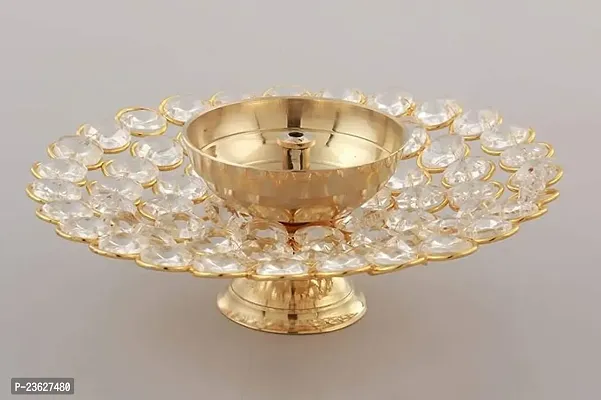 Haridwar Divine  Bowl Shape Crystal Tea Light Holder - Large, White and Gold, One Size-thumb4