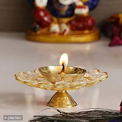 Haridwar Divine  Brass Crystal Round Akhand Diya for Pooja Home Diwali Mandir Decoration Light Lamp Oil Deep-thumb0