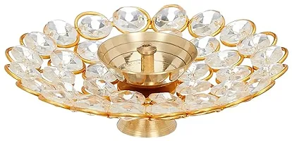 Haridwar Divine  Brass Crystal Round Akhand Diya for Pooja Home Diwali Mandir Decoration Light Lamp Oil Deep-thumb3