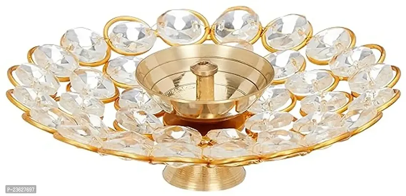 Haridwar Divine  Brass Crystal Round Akhand Diya for Pooja Home Diwali Mandir Decoration Light Lamp Oil Deep-thumb4