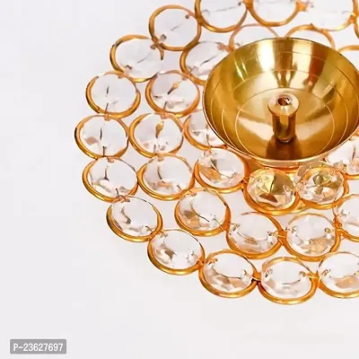 Haridwar Divine  Brass Crystal Round Akhand Diya for Pooja Home Diwali Mandir Decoration Light Lamp Oil Deep-thumb2