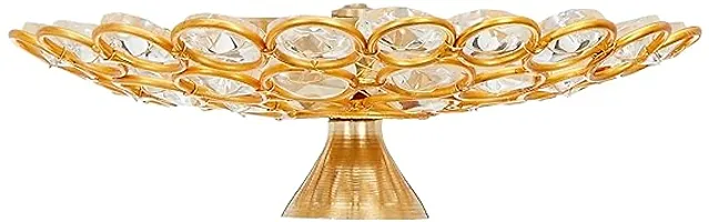 Haridwar Divine  Brass Akhand Diya with Crystal Beads - Traditional Handcrafted Puja Lamp  Gifting Item (Golden_5 inch)-thumb1