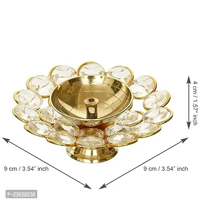 Haridwar Divine  Brass Akhand Diya with Crystal Beads - Traditional Handcrafted Puja Lamp  Gifting Item (Golden_5 inch)-thumb4