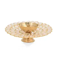 Haridwar Divine Small Crystal Akhand Diya Brass Oil Puja Lamp for Home Office Gifts Pooja Articles Decor (Golden, 3.5 X 1.5 Inch) (DFBS144-Small)-thumb2