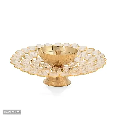 Haridwar Divine Small Crystal Akhand Diya Brass Oil Puja Lamp for Home Office Gifts Pooja Articles Decor (Golden, 3.5 X 1.5 Inch) (DFBS144-Small)-thumb3