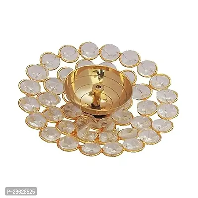 Haridwar Divine Small Crystal Akhand Diya Brass Oil Puja Lamp for Home Office Gifts Pooja Articles Decor (Golden, 3.5 X 1.5 Inch) (DFBS144-Small)-thumb4