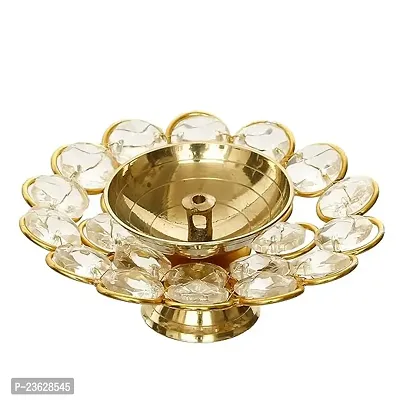 Haridwar Divine Solimo Brass Diya for Puja - Decorative Crystal Akhand Diya - Oil Pooja Lamp for Home Decor-thumb2