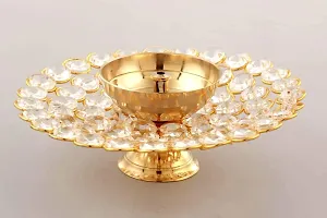 Haridwar Divine Brass Akhand Diya Oil Lamp for Puja - Large Round Crystal Deepak for Home Office Pooja Articles Decor-thumb1
