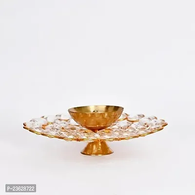 Haridwar Divine Brass Akhand Diya Oil Lamp for Puja - Large Round Crystal Deepak for Home Office Pooja Articles Decor-thumb4