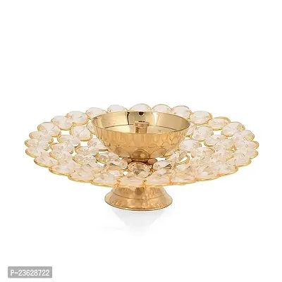 Haridwar Divine Brass Akhand Diya Oil Lamp for Puja - Large Round Crystal Deepak for Home Office Pooja Articles Decor-thumb3